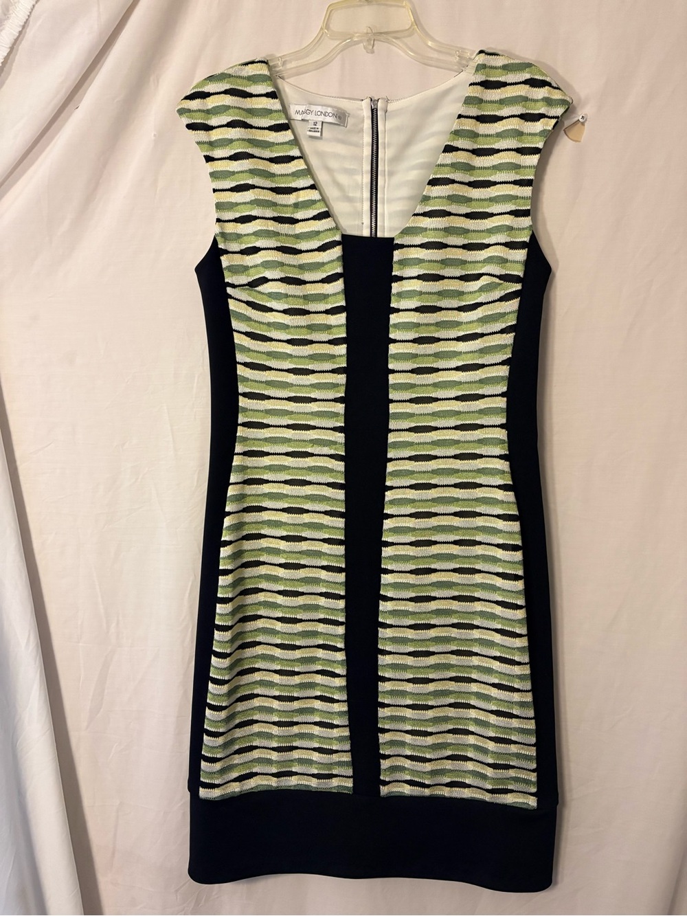 Maggy London Black and Green Patterned Sheath Dress